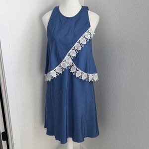 Tory Burch Blue Dress with White Lace Trim